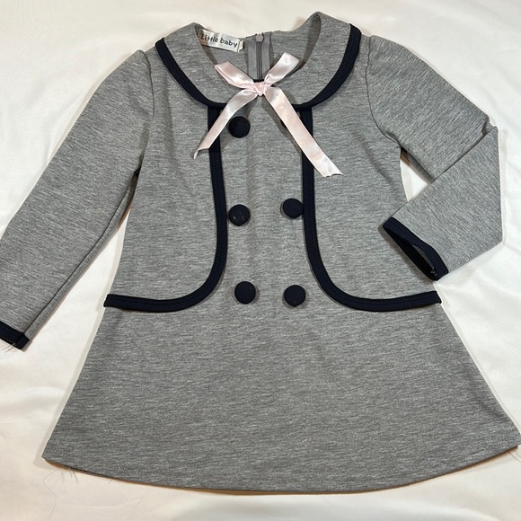 Little Baby Other - 🎀Little Baby Girls Grey with Navy trim Dress Size 100 (3T)